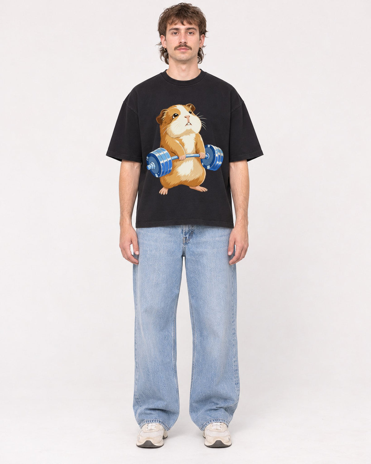Mockup Boxy Heavyweight Tee Black male full-body 29