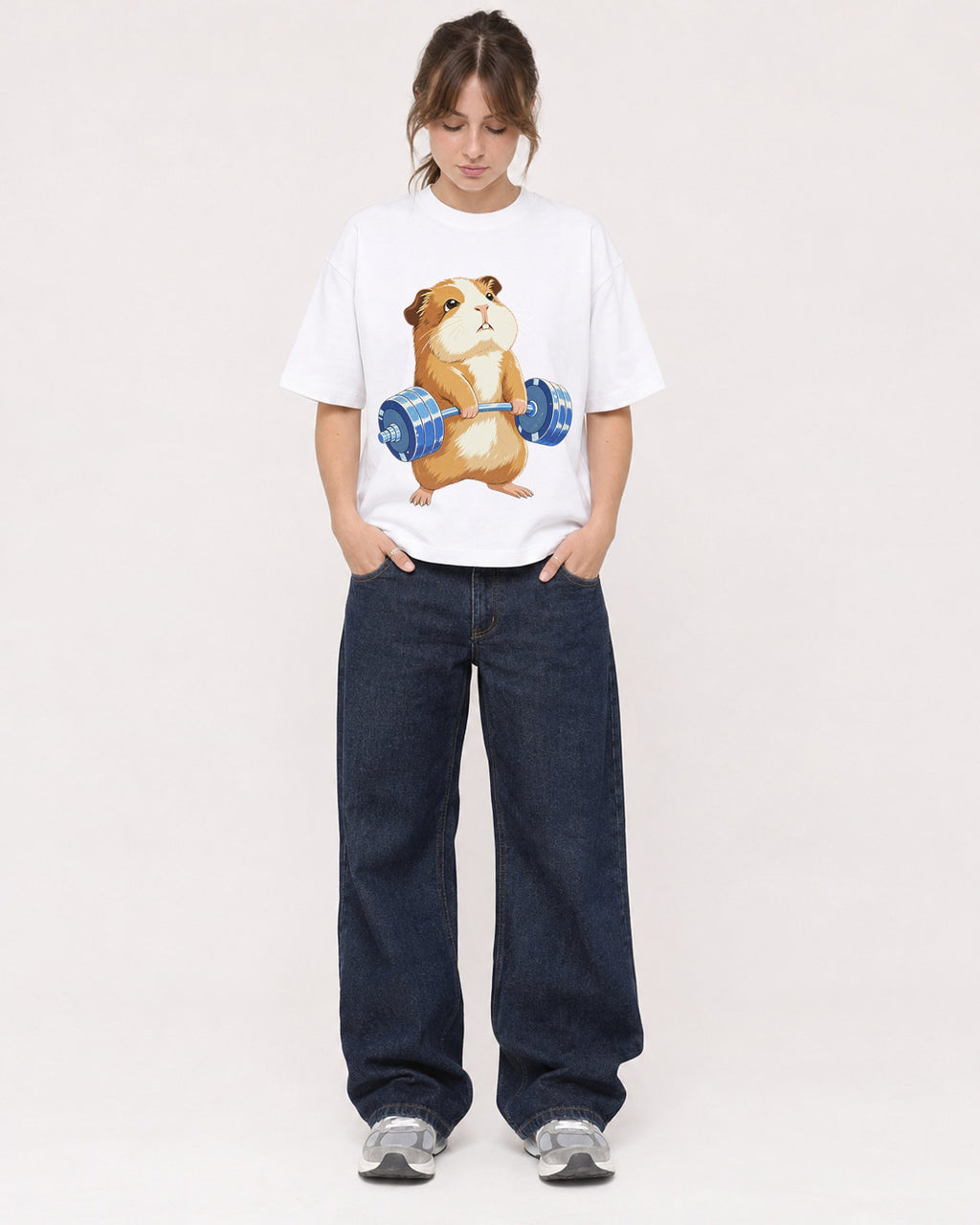 Mockup Boxy Heavyweight Tee White female full-body 29
