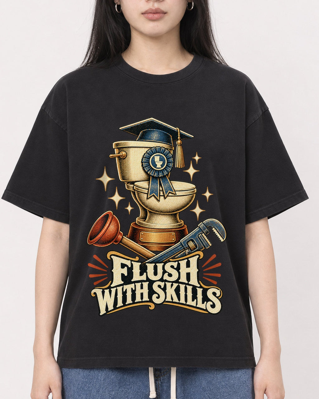Mockup Boxy Heavyweight Tee Black female close-up 01