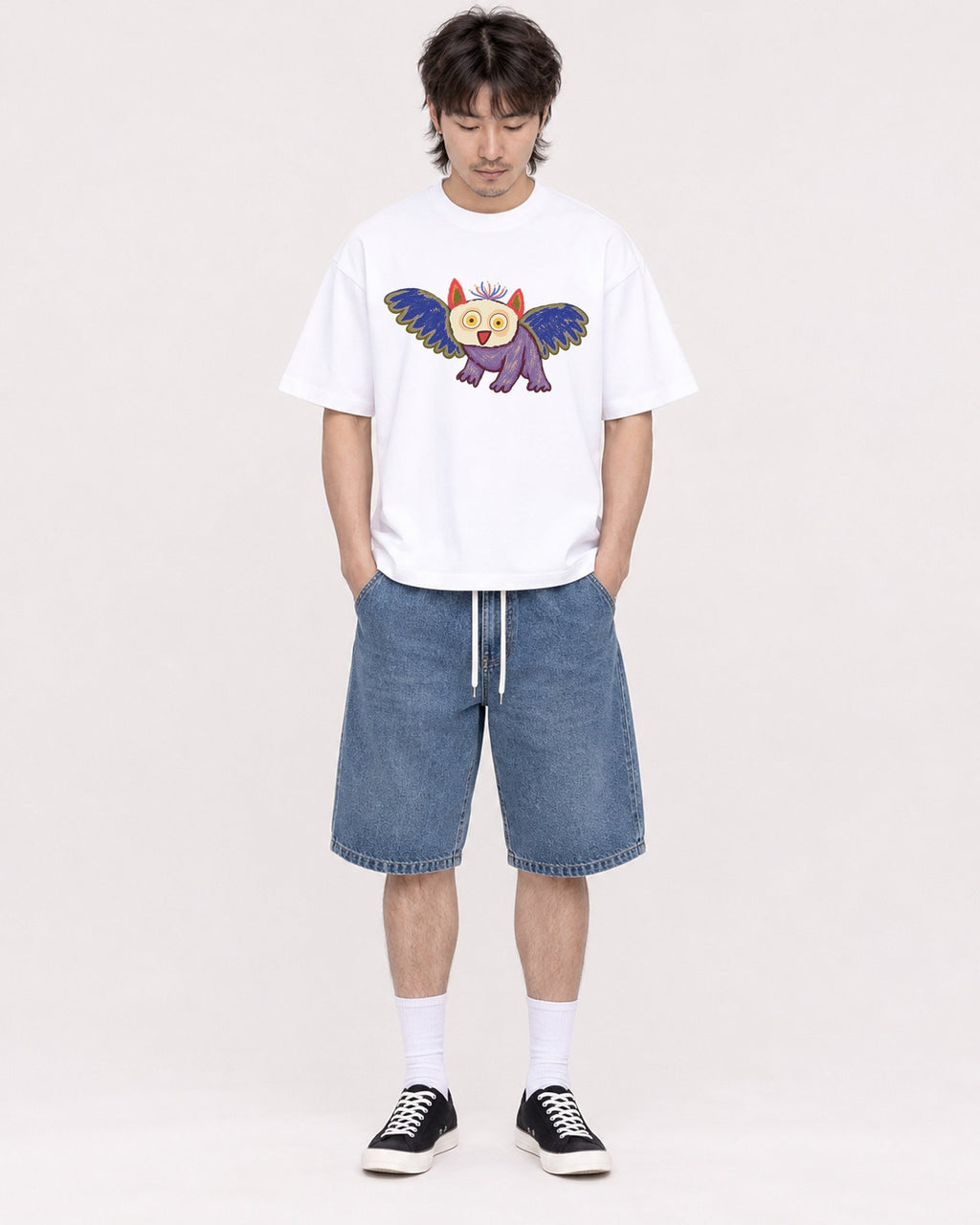 Mockup Boxy Heavyweight Tee White male full-body 23