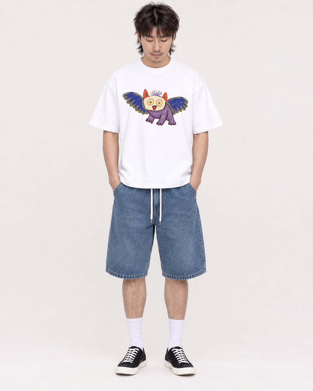Mockup Boxy Heavyweight Tee White male full-body 23