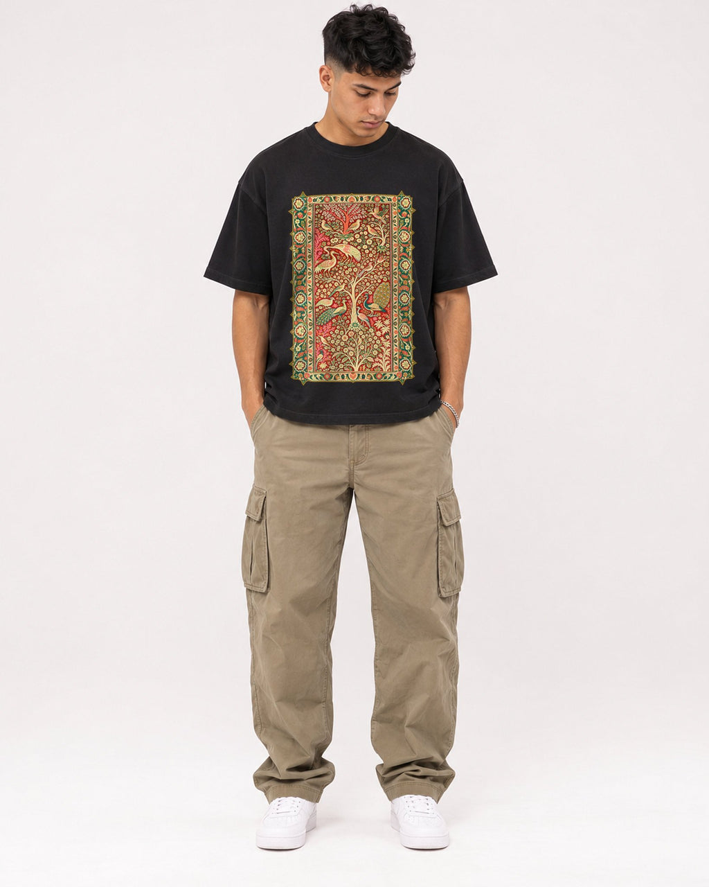Mockup Boxy Heavyweight Tee Black male full-body 16