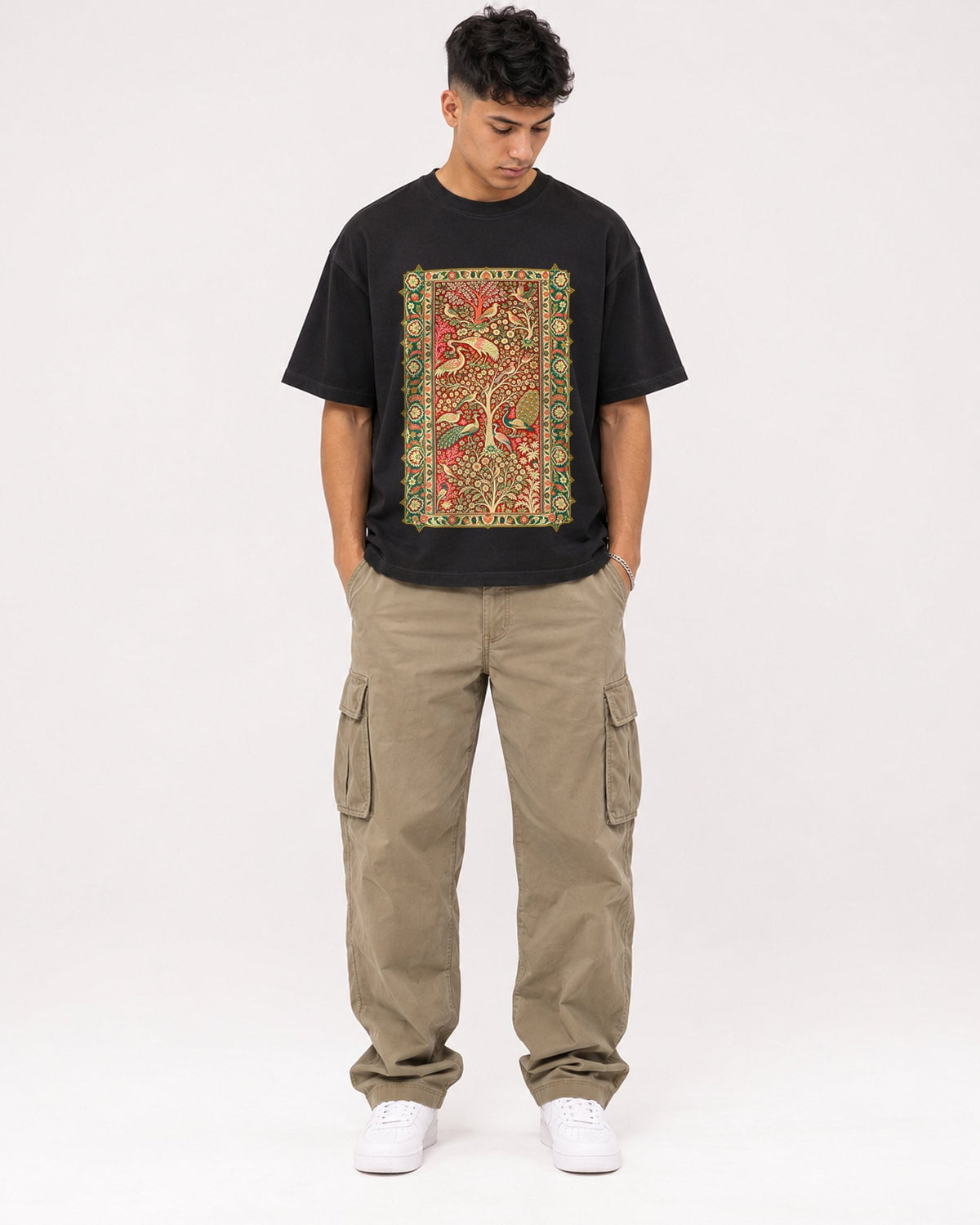 Mockup Boxy Heavyweight Tee Black male full-body 16