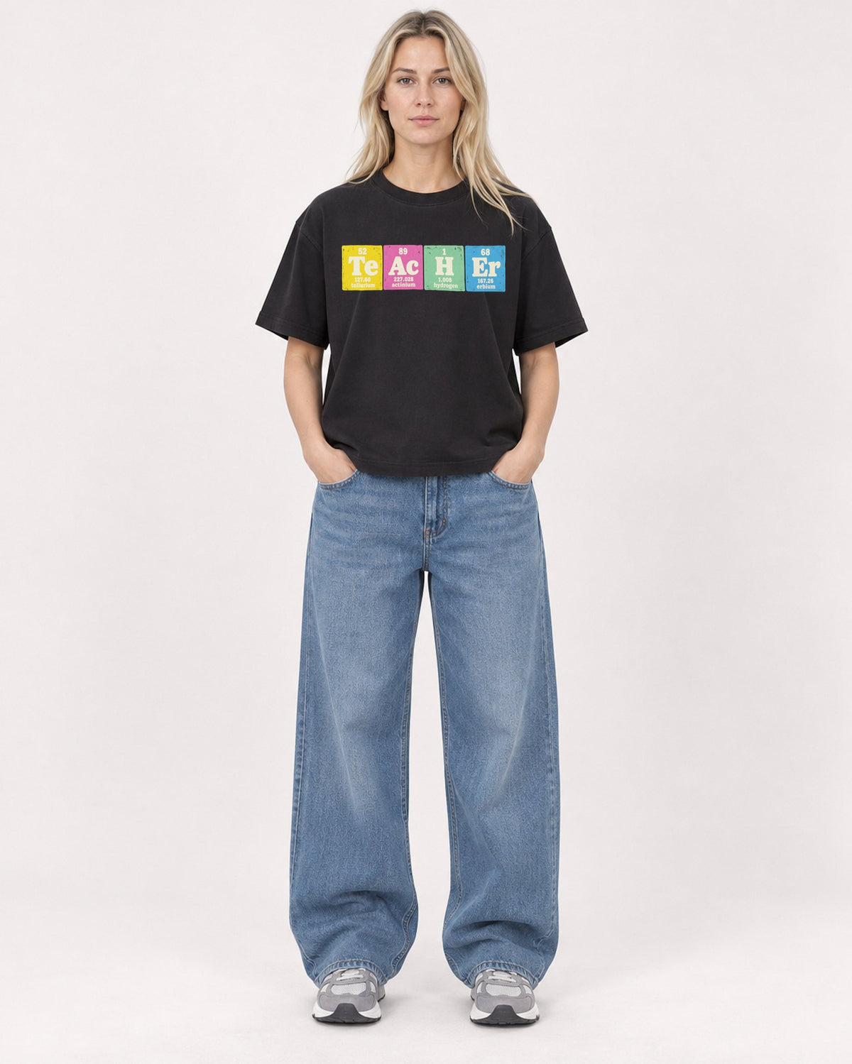 Mockup Boxy Heavyweight Tee Black female full-body 08
