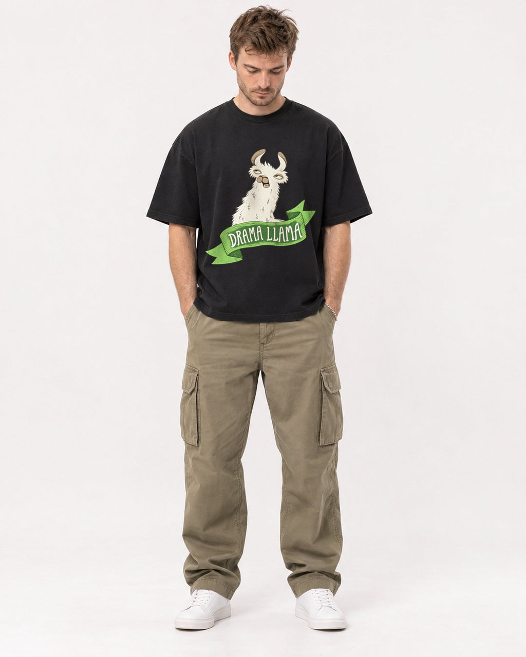 Mockup Boxy Heavyweight Tee Black male full-body 08