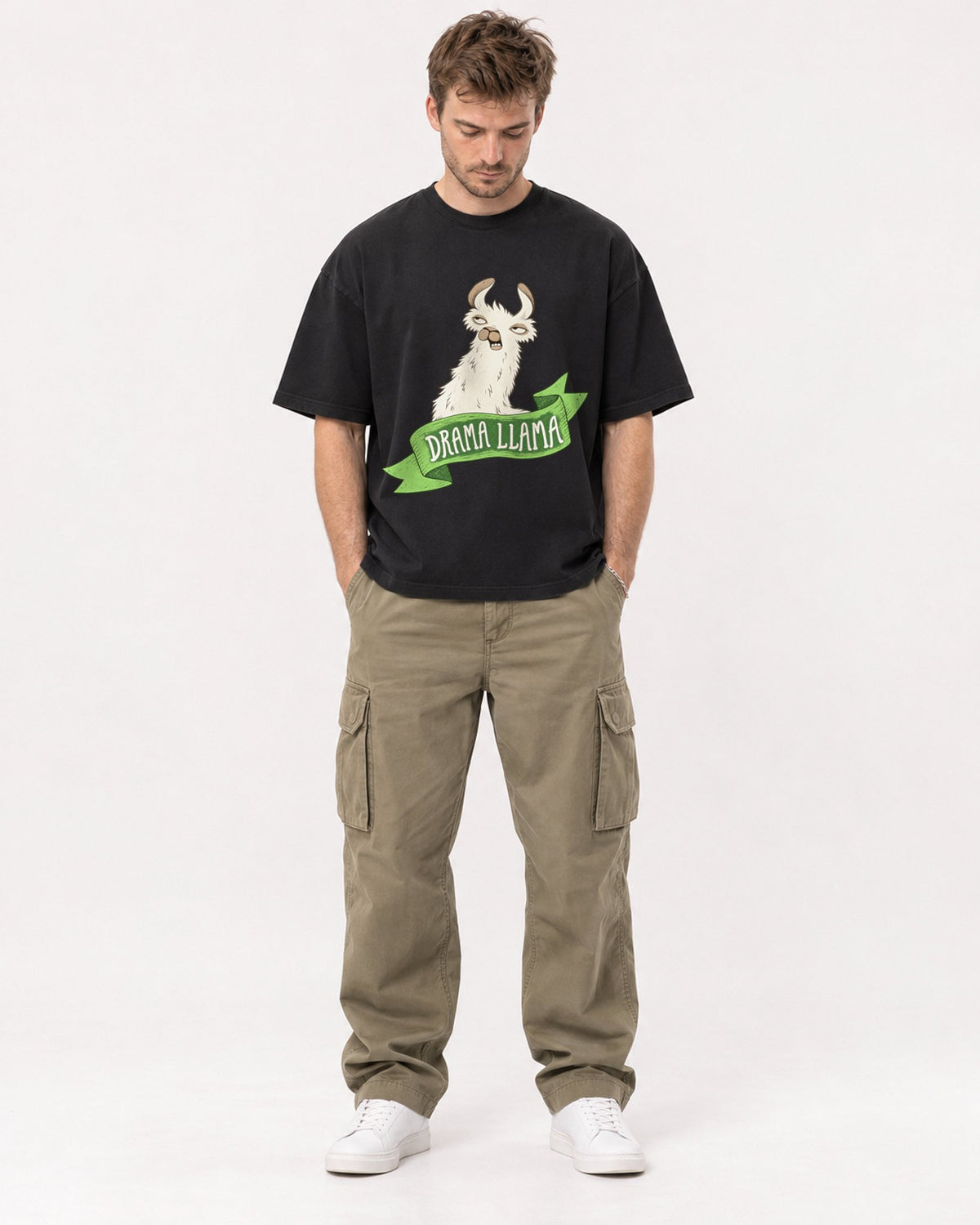 Mockup Boxy Heavyweight Tee Black male full-body 08
