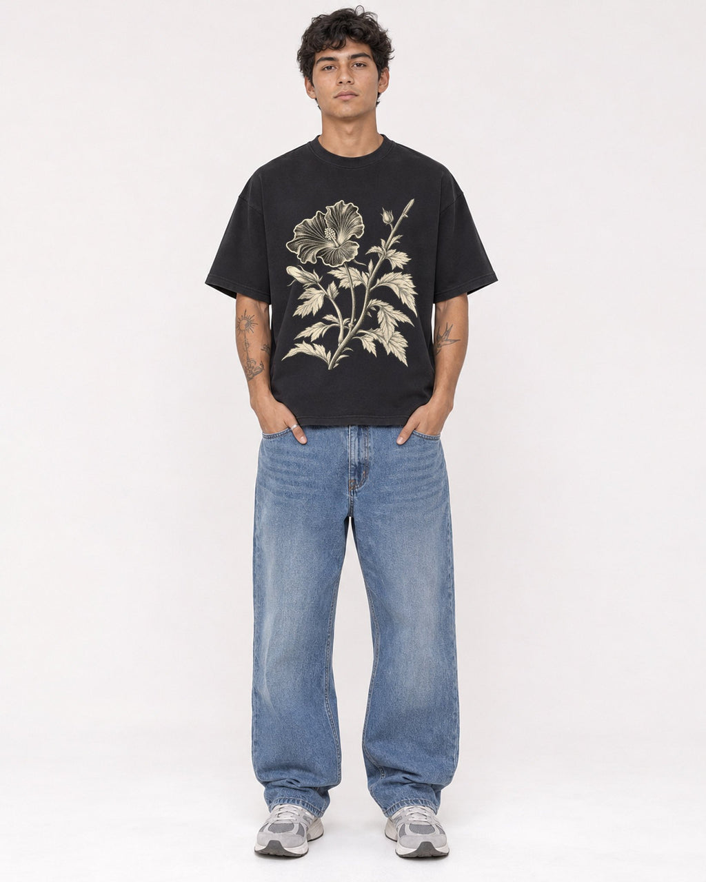 Mockup Boxy Heavyweight Tee Black male full-body 06