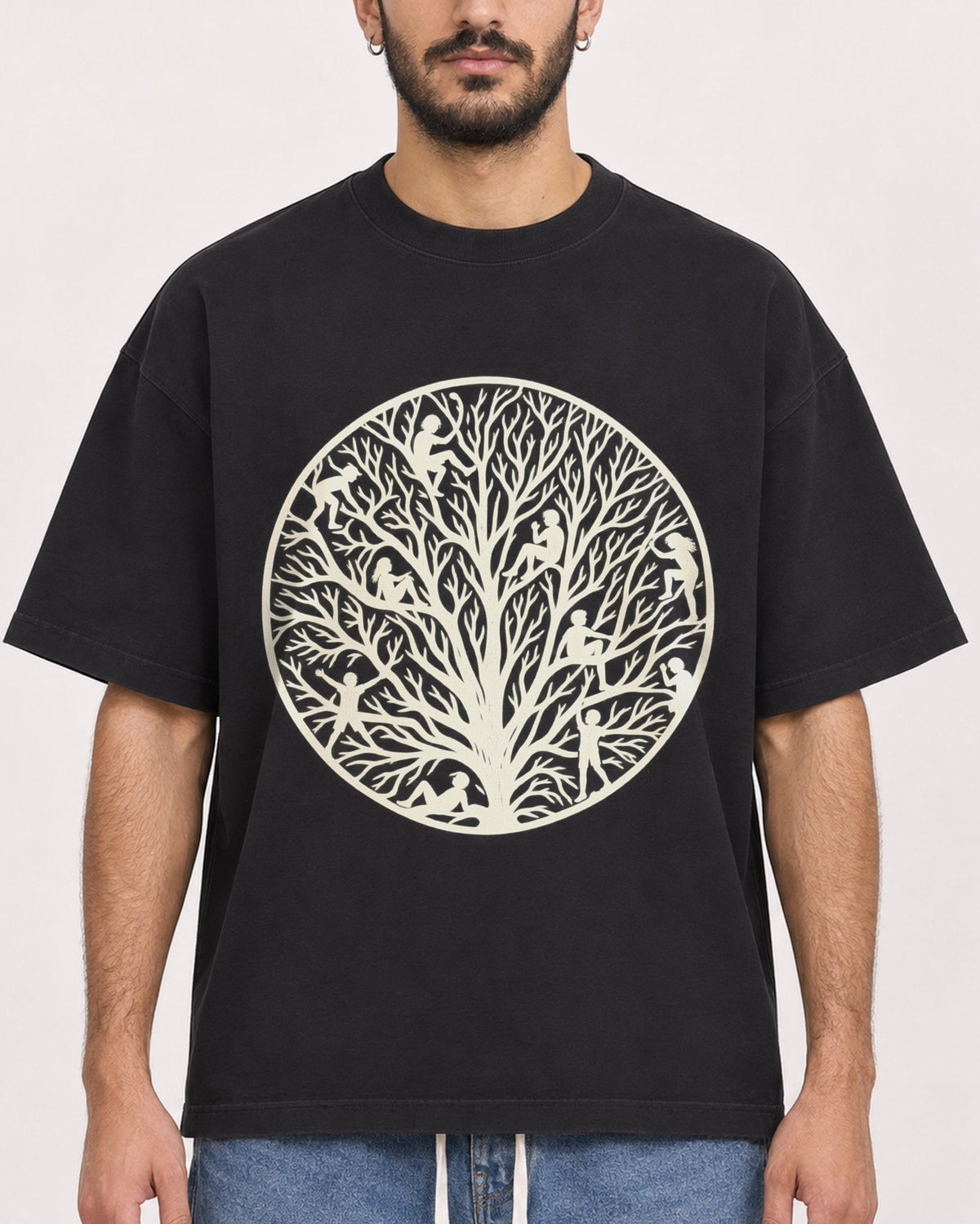 Mockup Boxy Heavyweight Tee Black male close-up 07