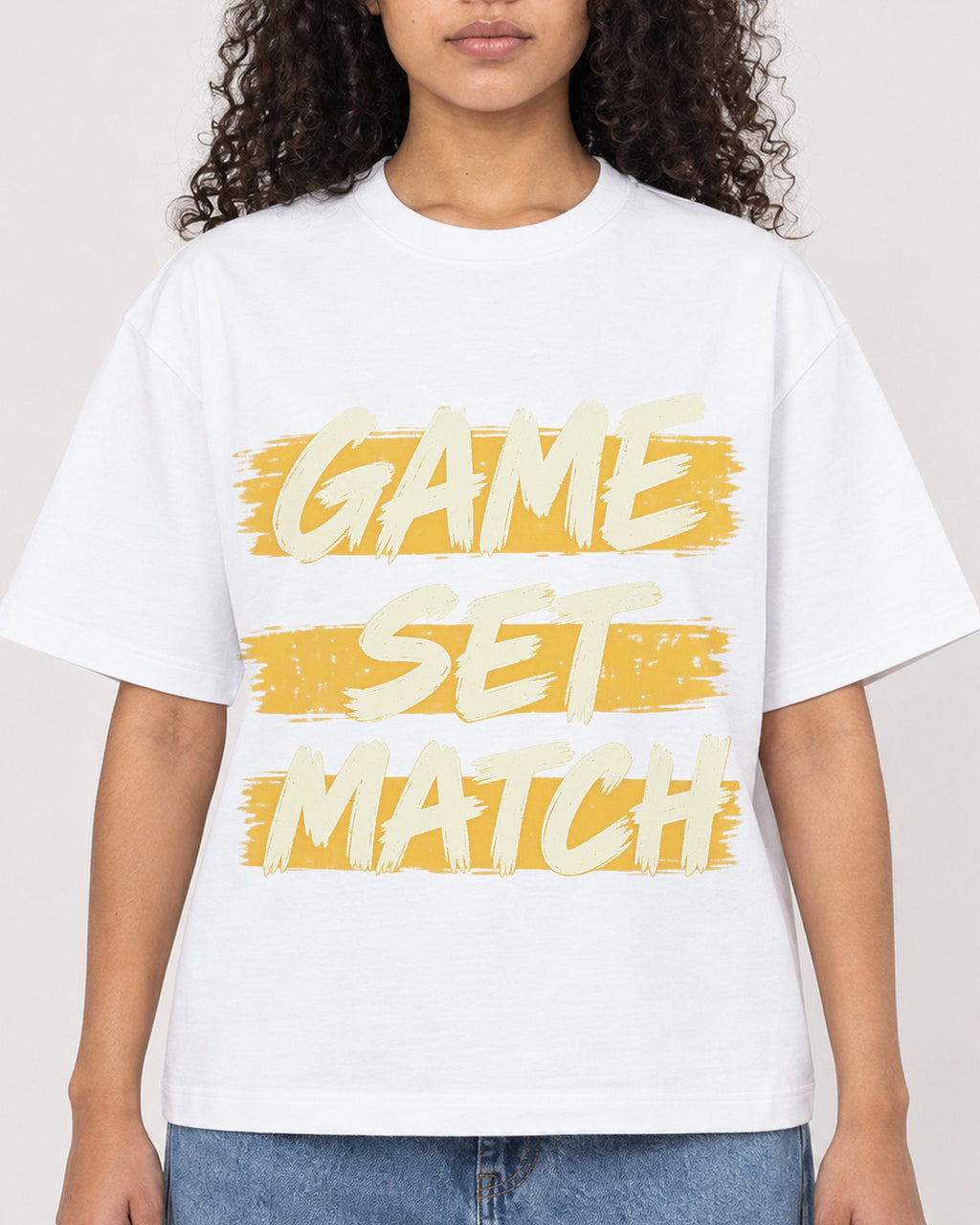 Mockup Boxy Heavyweight Tee White female close-up 10