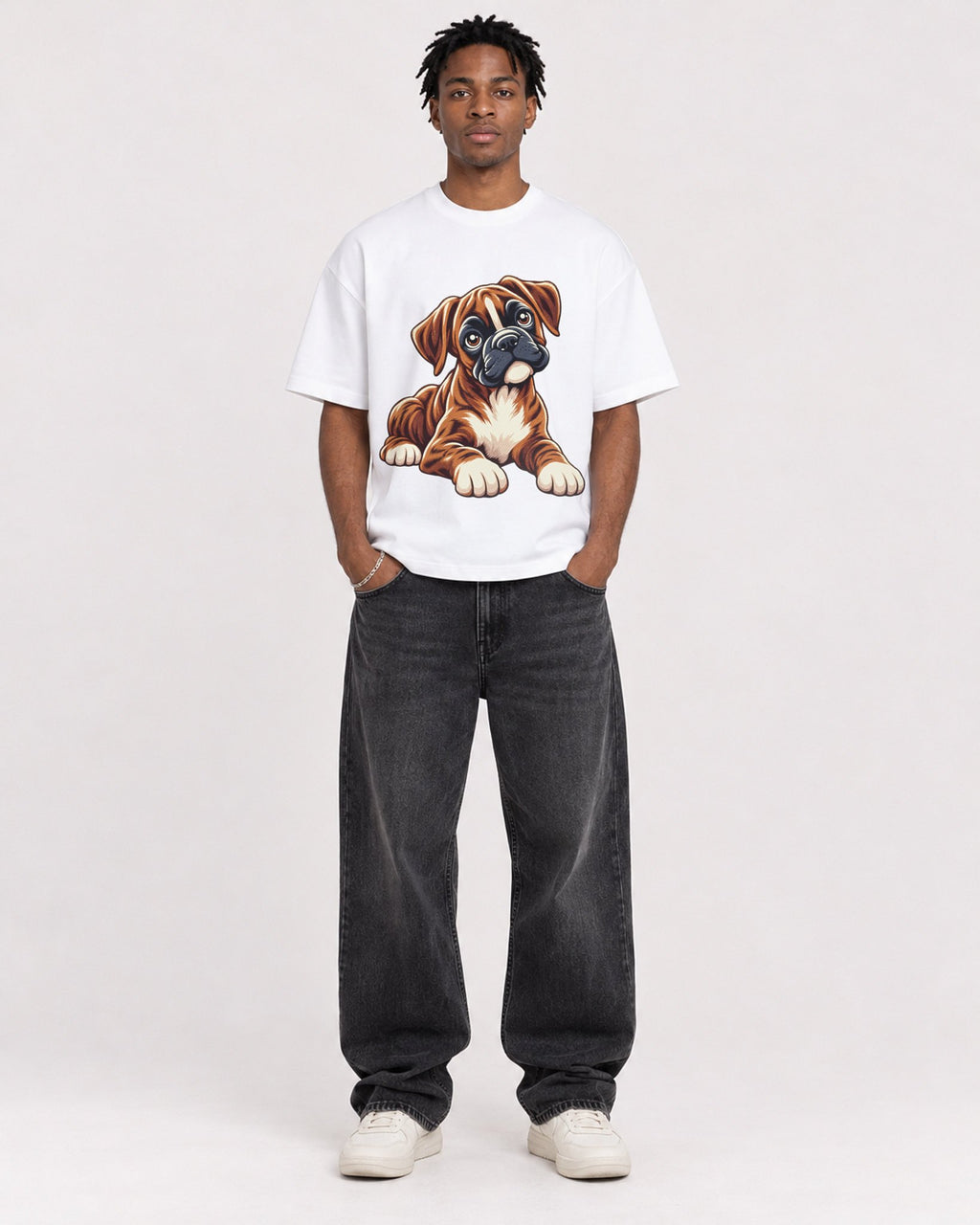Mockup Boxy Heavyweight Tee White male full-body 05