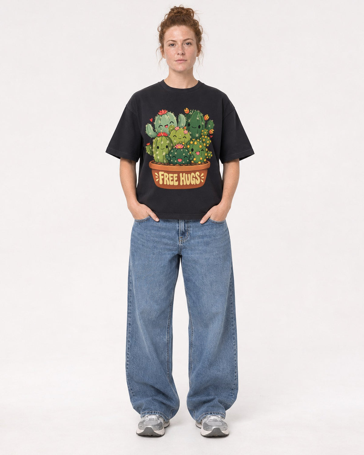 Mockup Boxy Heavyweight Tee Black female full-body 28