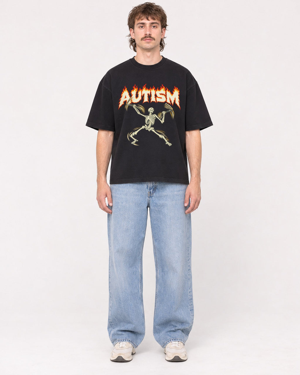 Mockup Boxy Heavyweight Tee Black male full-body 29