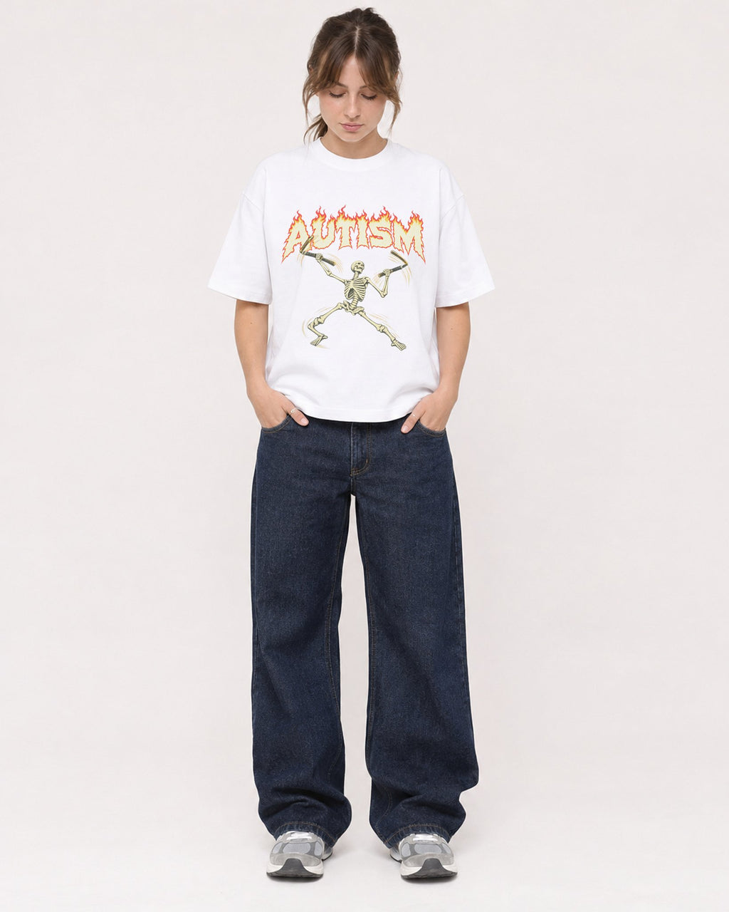 Mockup Boxy Heavyweight Tee White female full-body 29