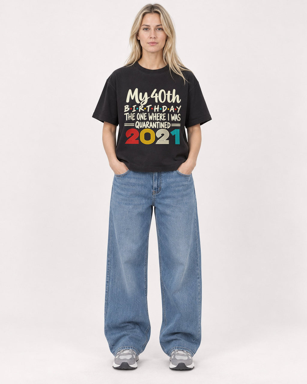 Mockup Boxy Heavyweight Tee Black female full-body 08