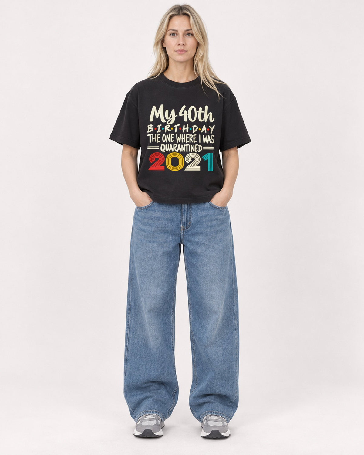 Mockup Boxy Heavyweight Tee Black female full-body 08