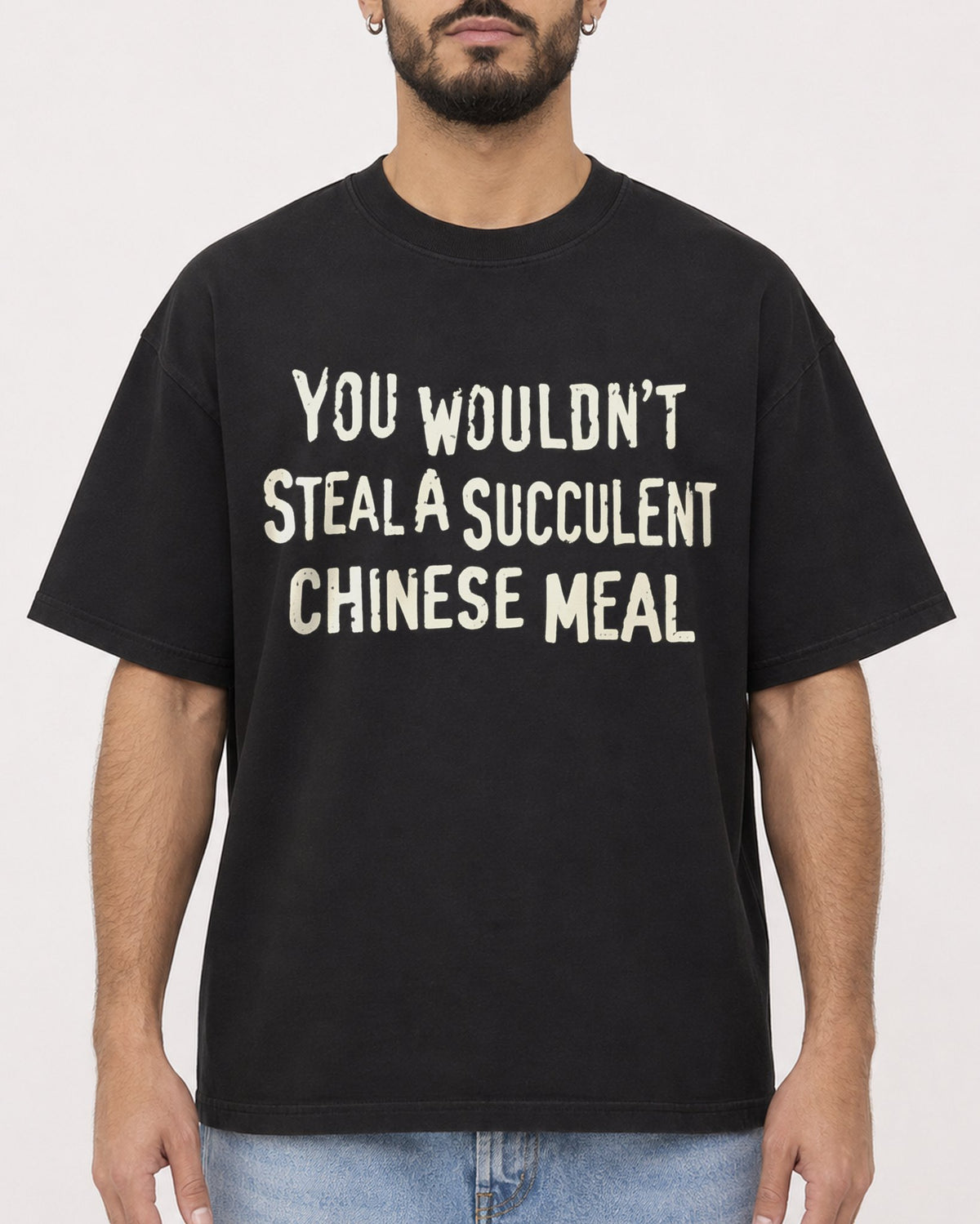 Mockup Boxy Heavyweight Tee Black male close-up 37