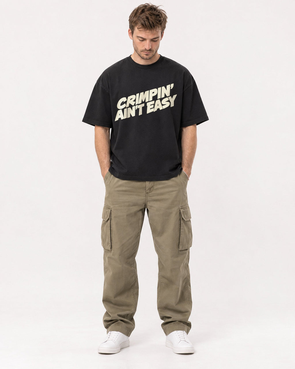 Mockup Boxy Heavyweight Tee Black male full-body 08