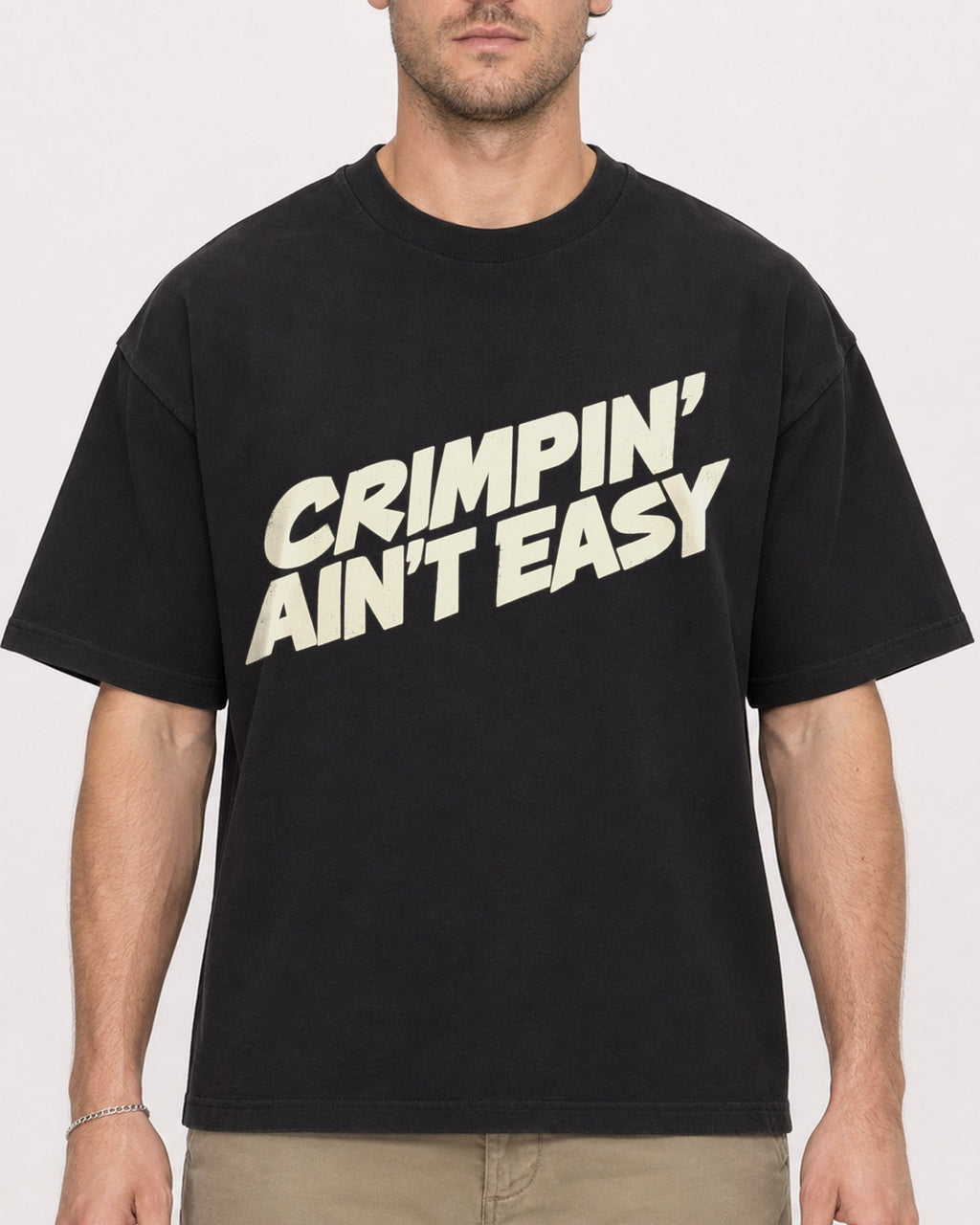 Mockup Boxy Heavyweight Tee Black male close-up 08