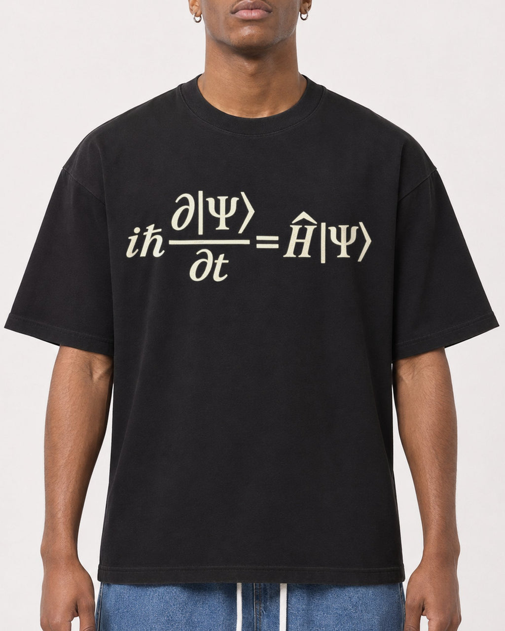 Mockup Boxy Heavyweight Tee Black male close-up 15