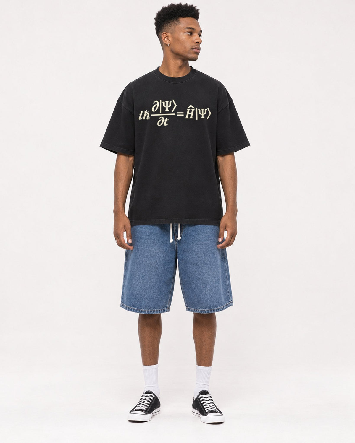 Mockup Boxy Heavyweight Tee Black male full-body 15