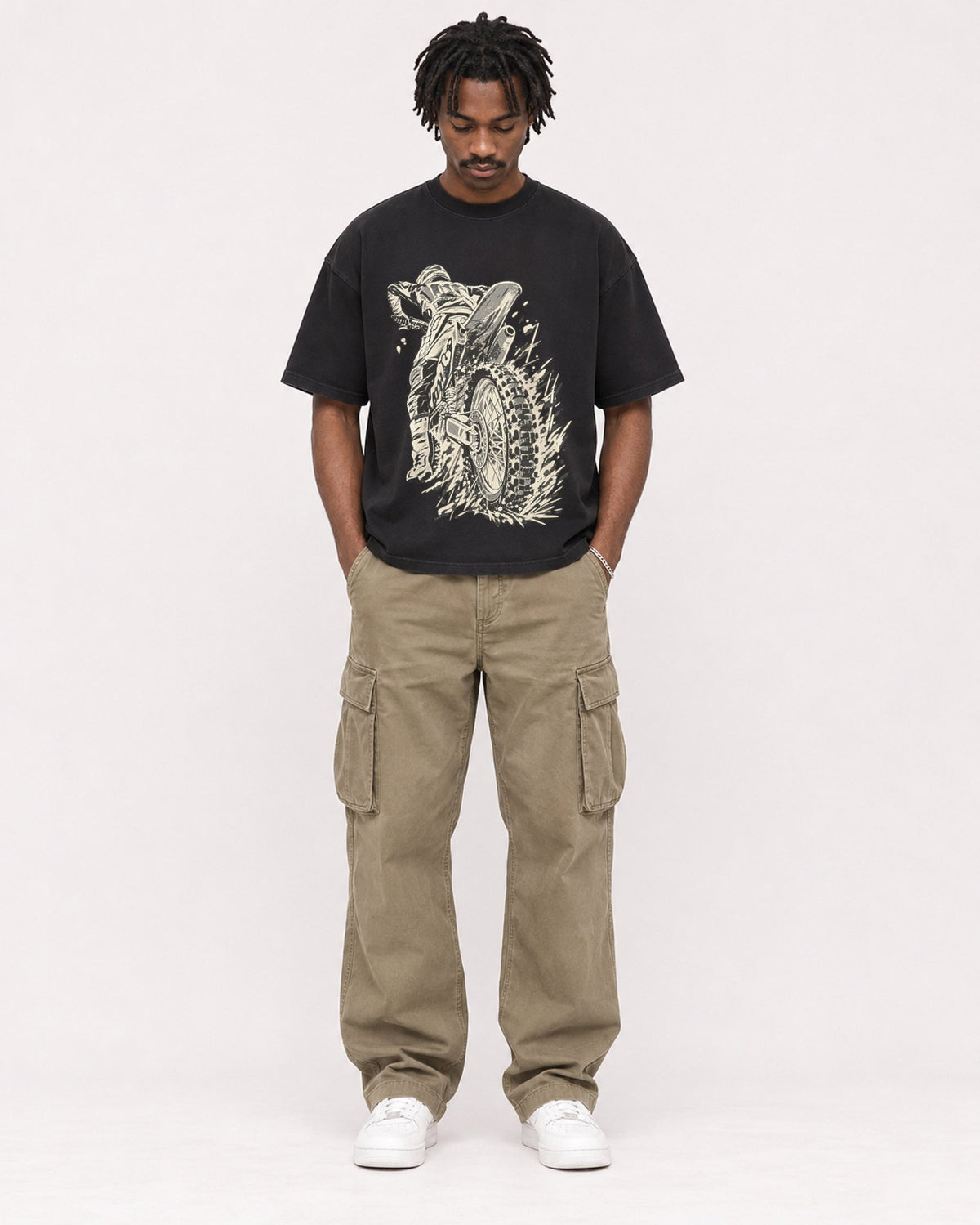 Mockup Boxy Heavyweight Tee Black male full-body 04