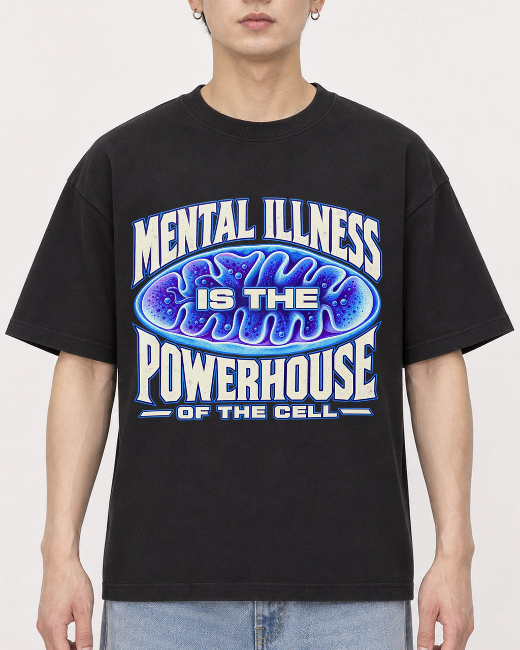 Mockup Boxy Heavyweight Tee Black male close-up 01