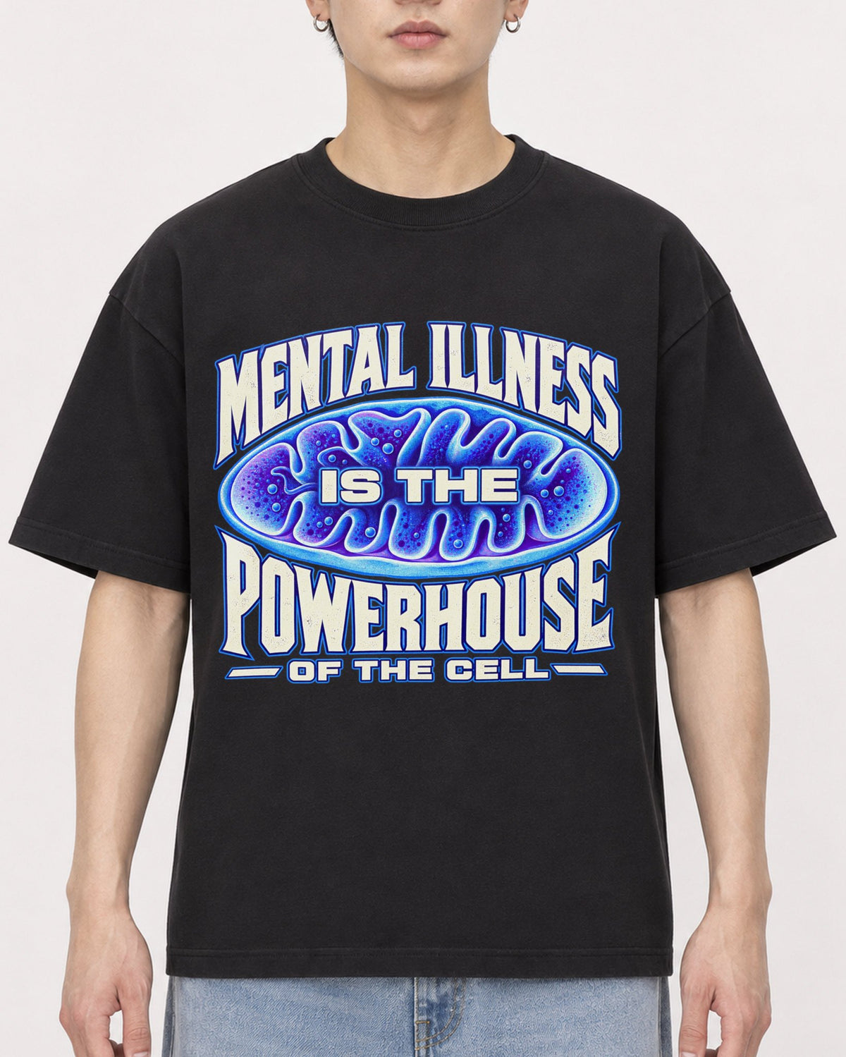 Mockup Boxy Heavyweight Tee Black male close-up 01