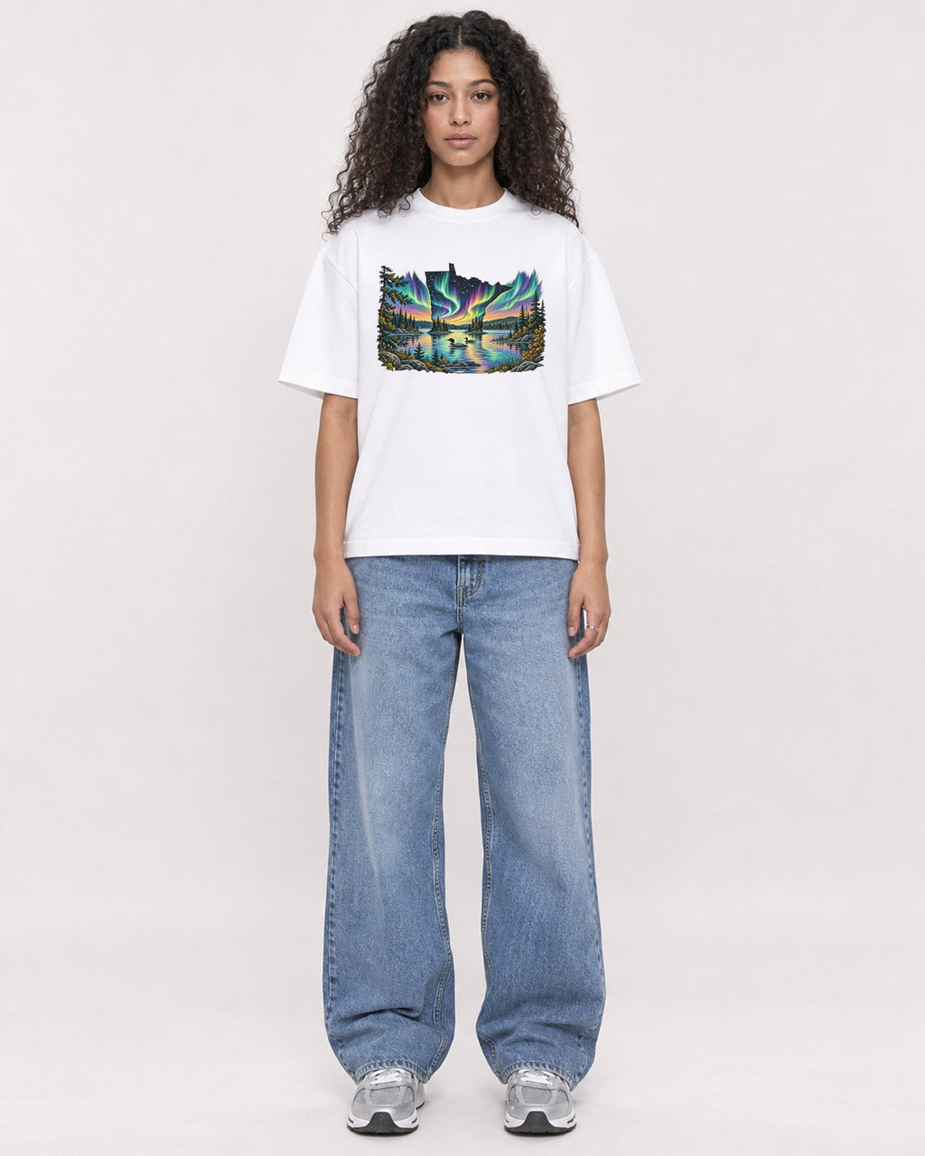 Mockup Boxy Heavyweight Tee White female full-body 10