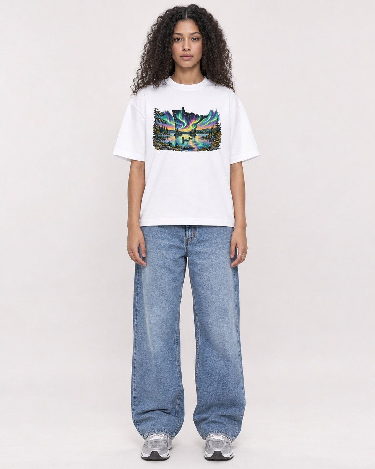 Mockup Boxy Heavyweight Tee White female full-body 10