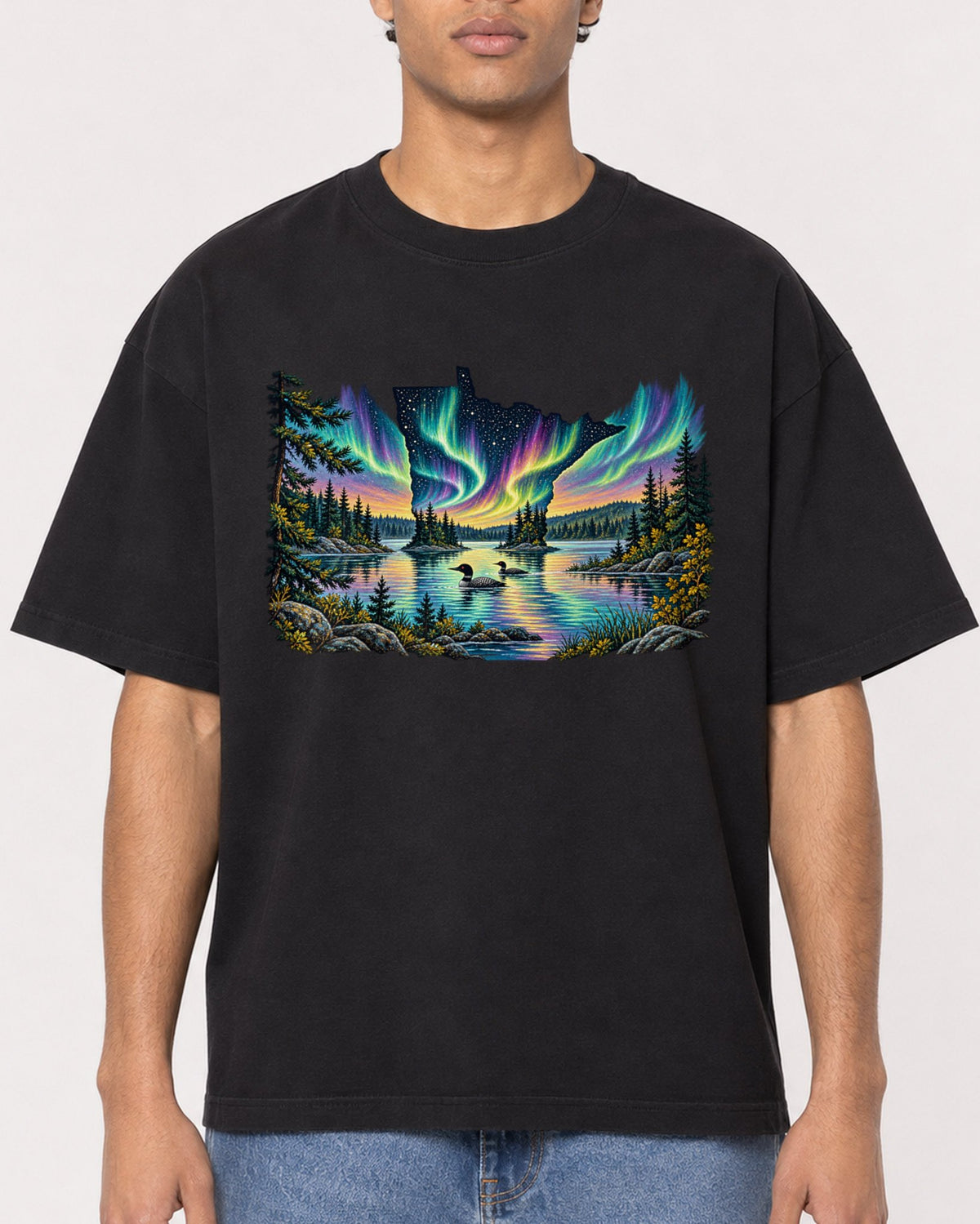 Mockup Boxy Heavyweight Tee Black male close-up 10