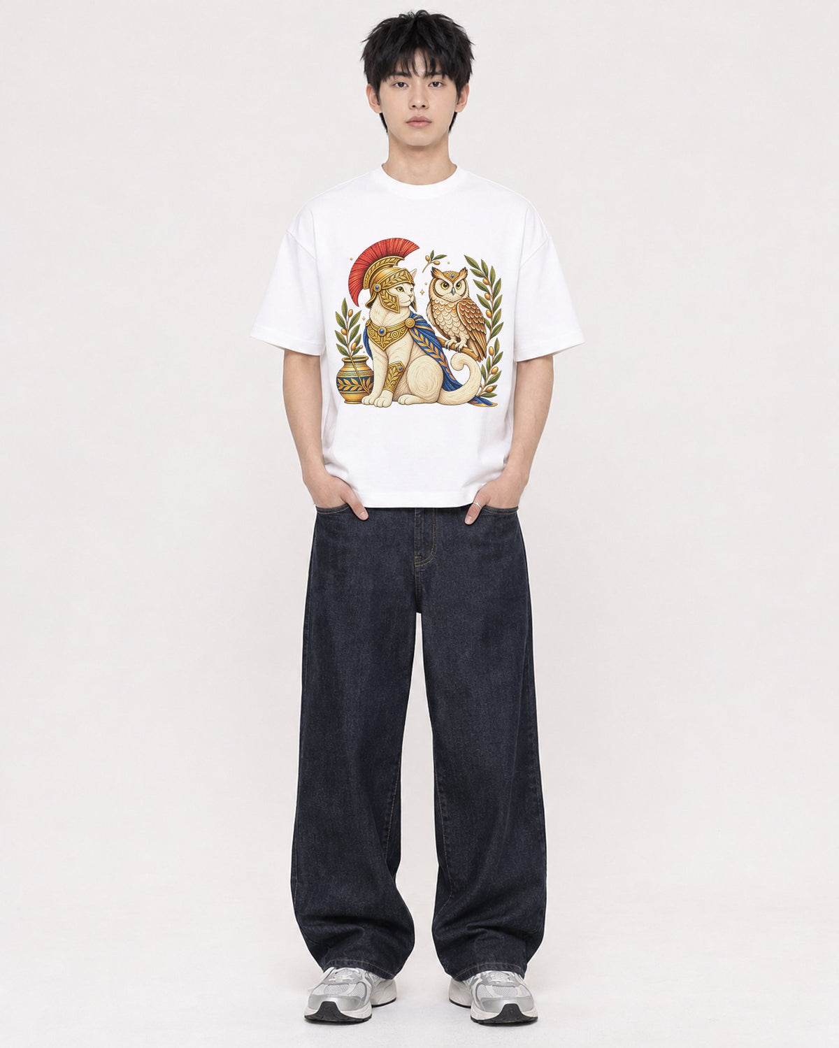 Mockup Boxy Heavyweight Tee White male full-body 01