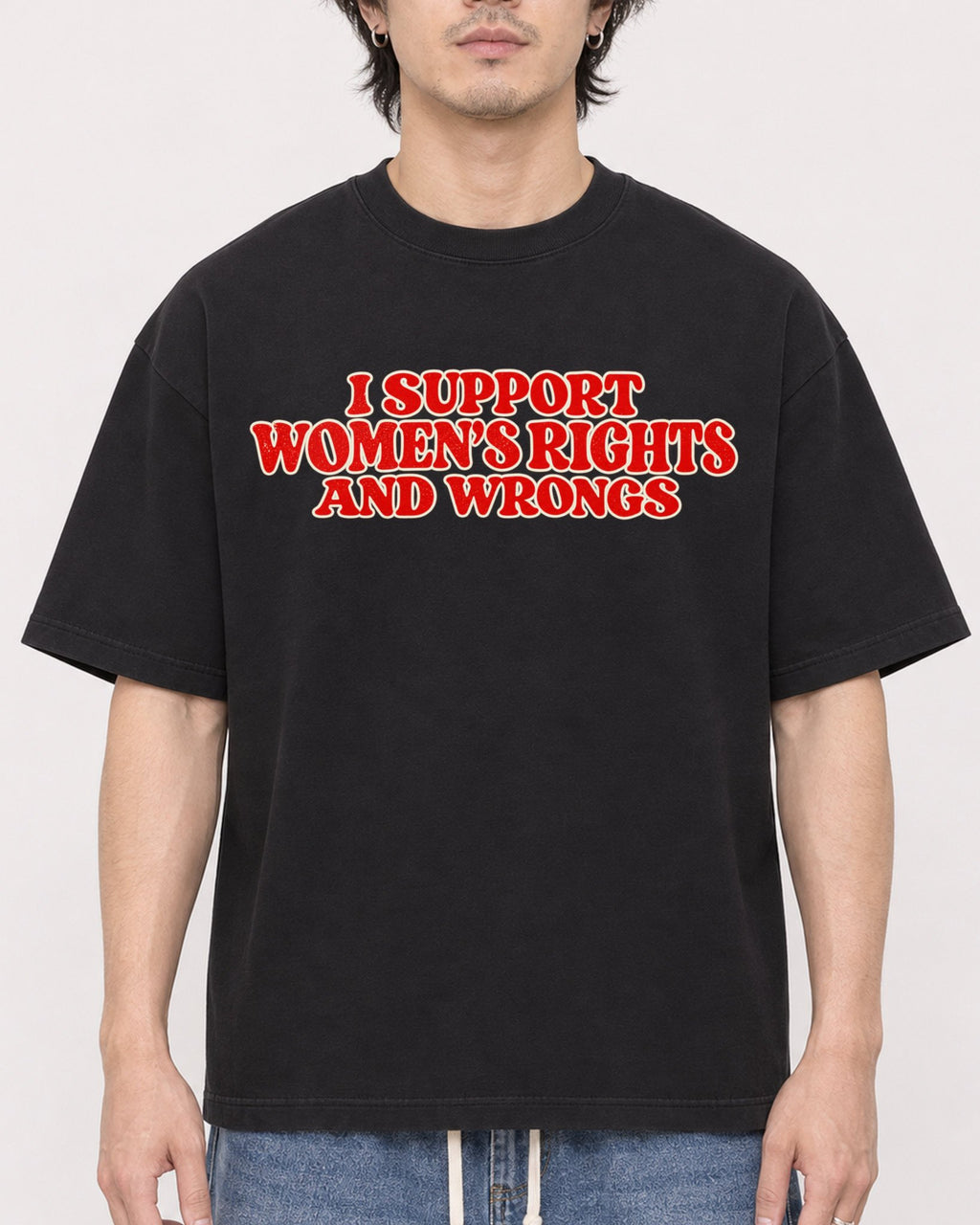 Mockup Boxy Heavyweight Tee Black male close-up 03