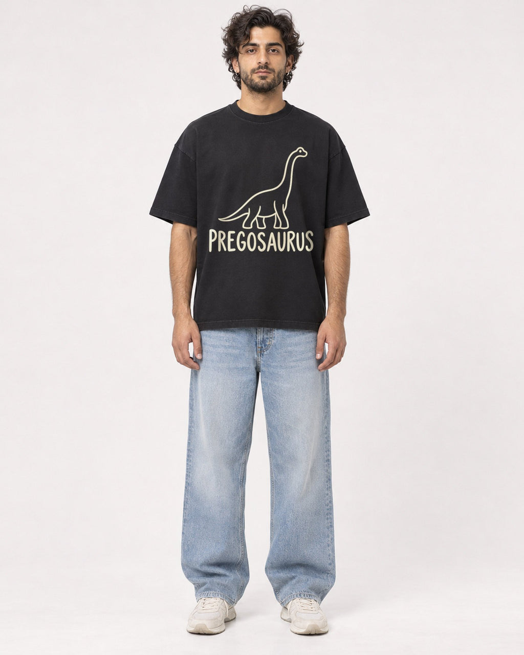 Mockup Boxy Heavyweight Tee Black male full-body 17