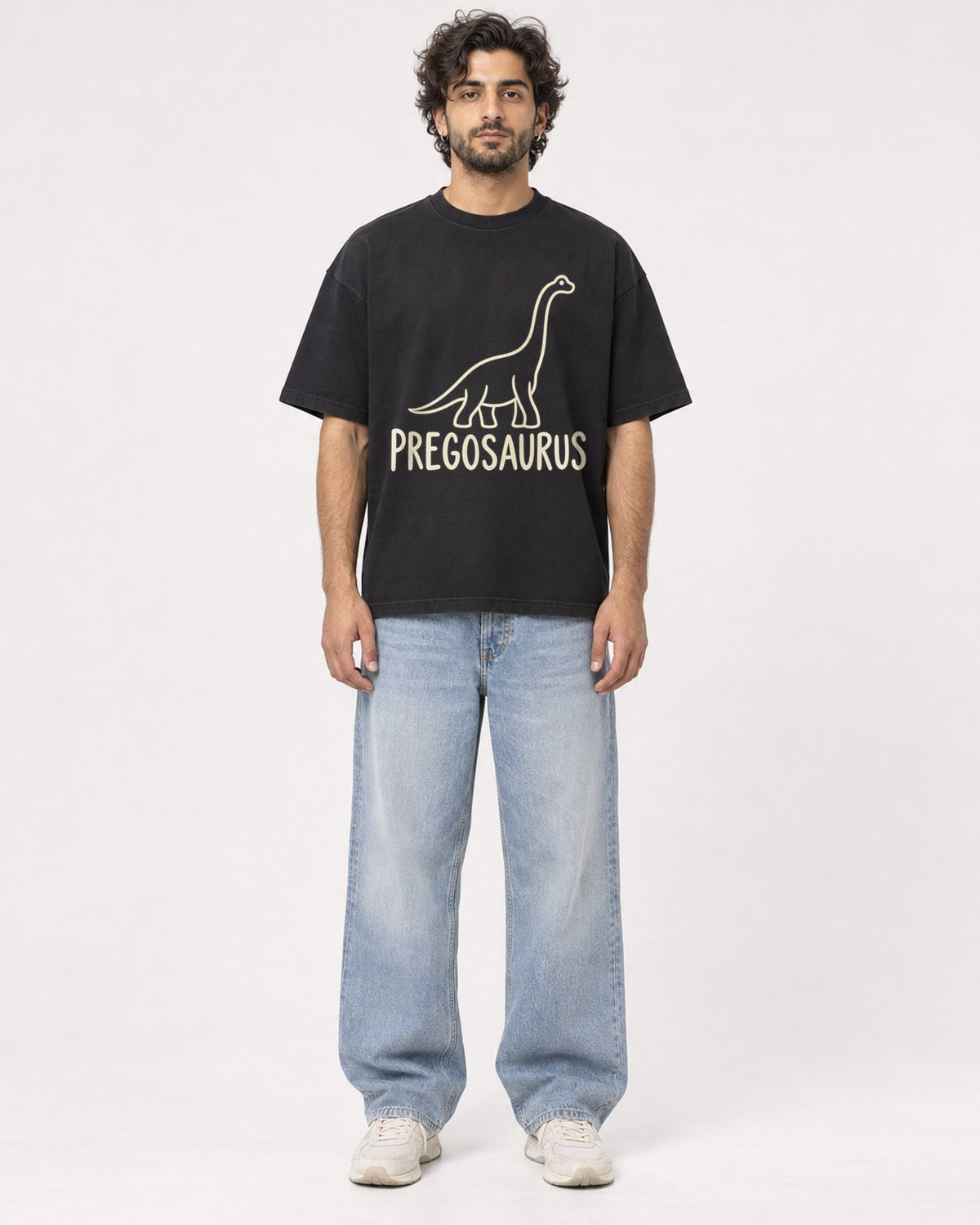 Mockup Boxy Heavyweight Tee Black male full-body 17
