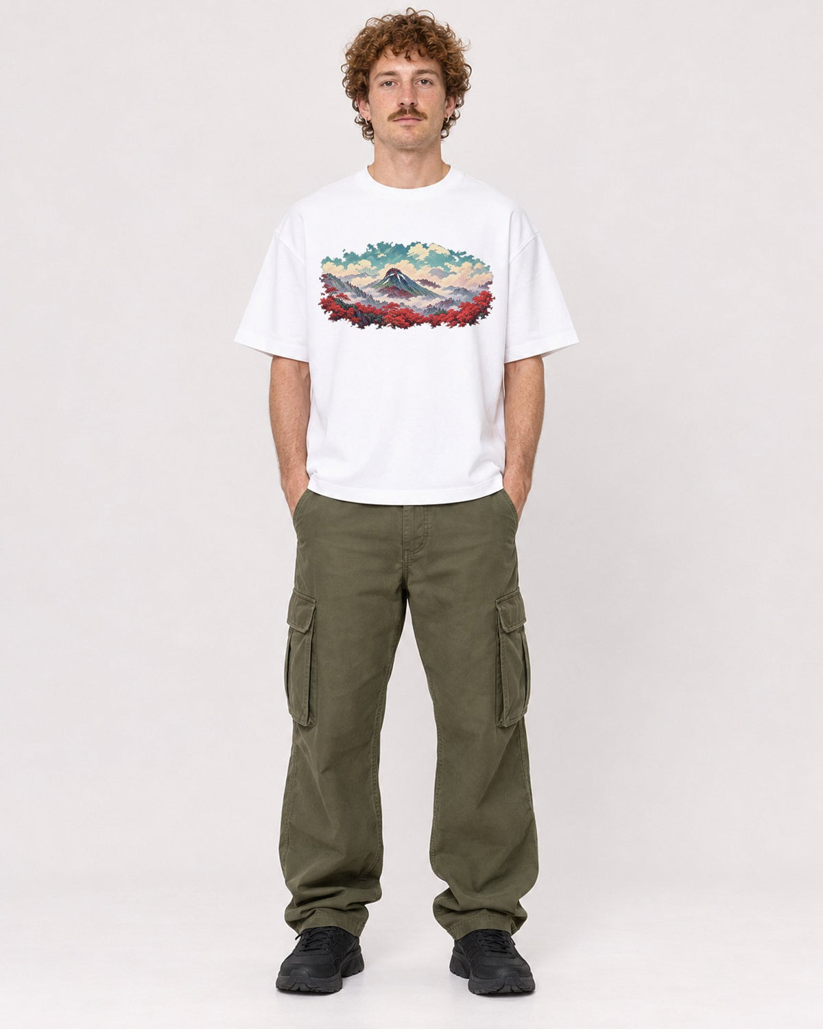 Mockup Boxy Heavyweight Tee White male full-body 09