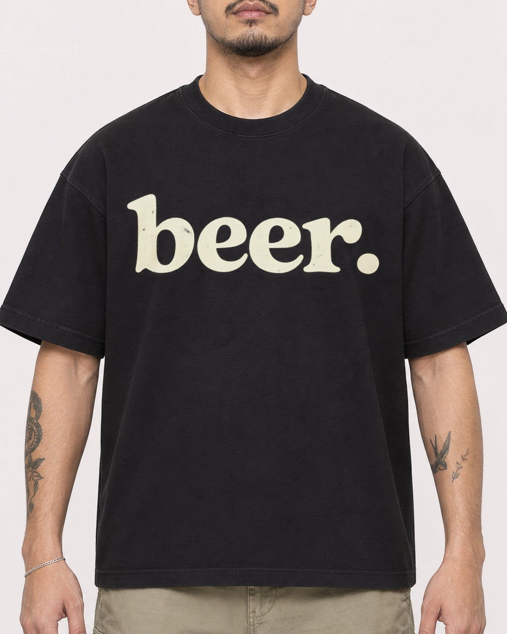 Mockup Boxy Heavyweight Tee Black male close-up 12