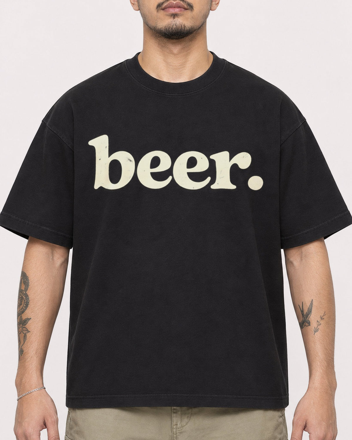 Mockup Boxy Heavyweight Tee Black male close-up 12