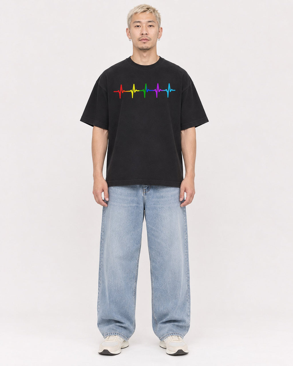 Mockup Boxy Heavyweight Tee Black male full-body 33