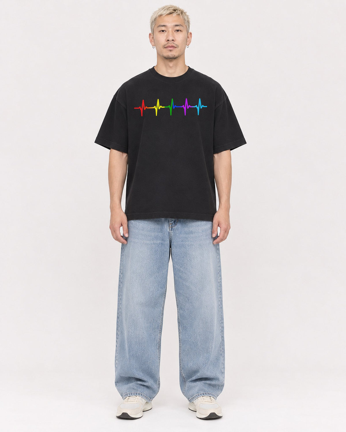 Mockup Boxy Heavyweight Tee Black male full-body 33