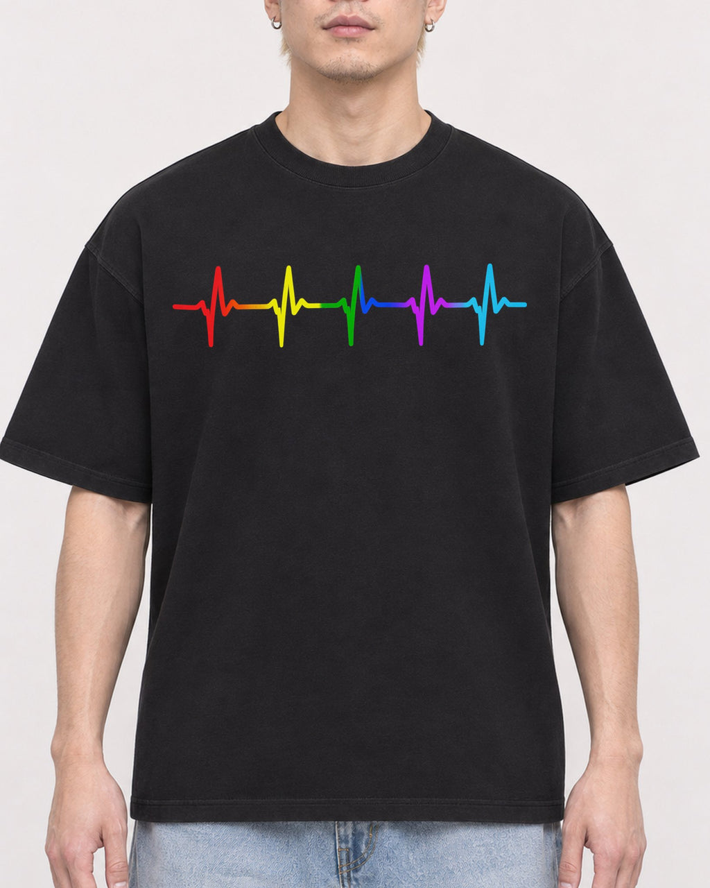 Mockup Boxy Heavyweight Tee Black male close-up 33
