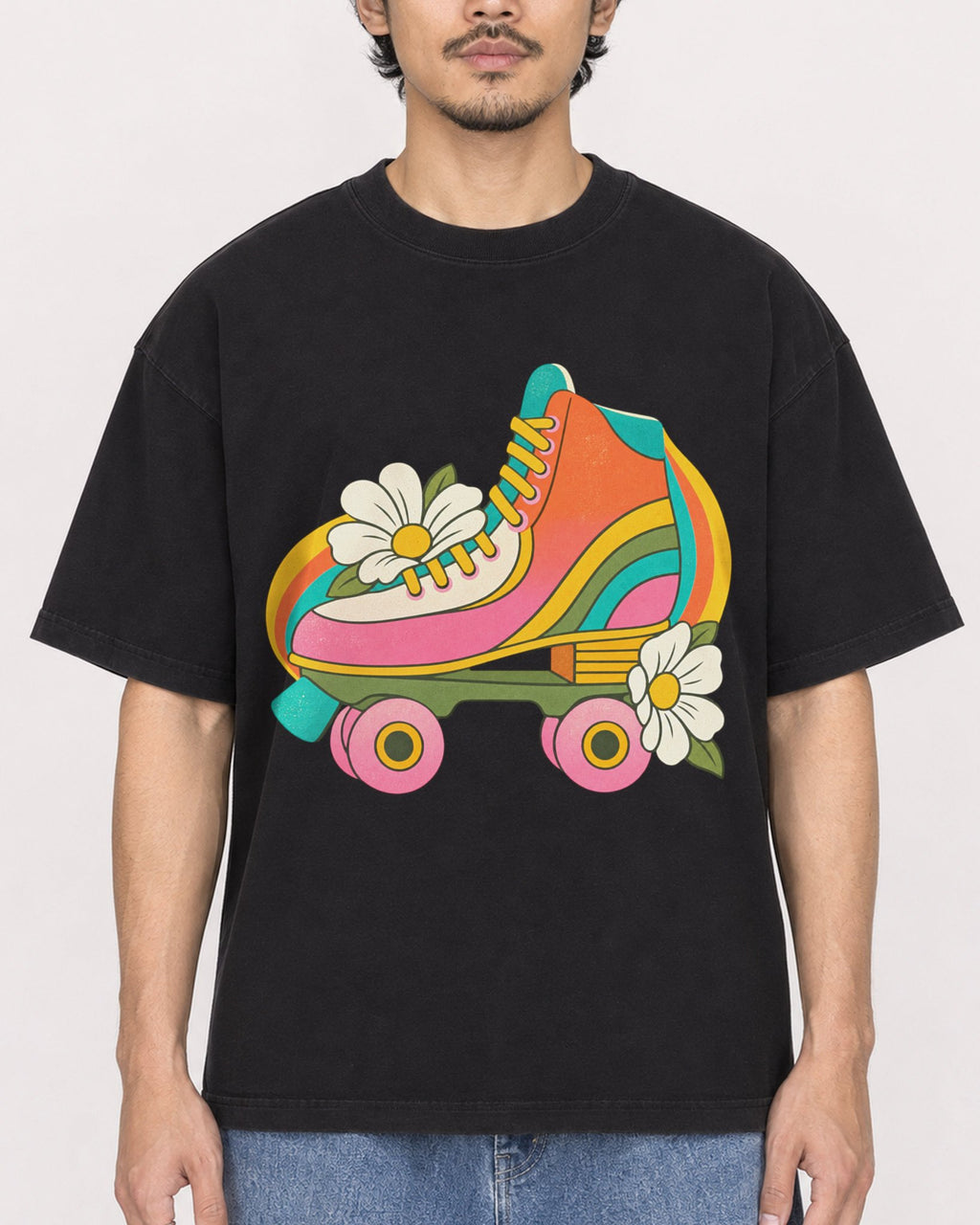 Mockup Boxy Heavyweight Tee Black male close-up 02