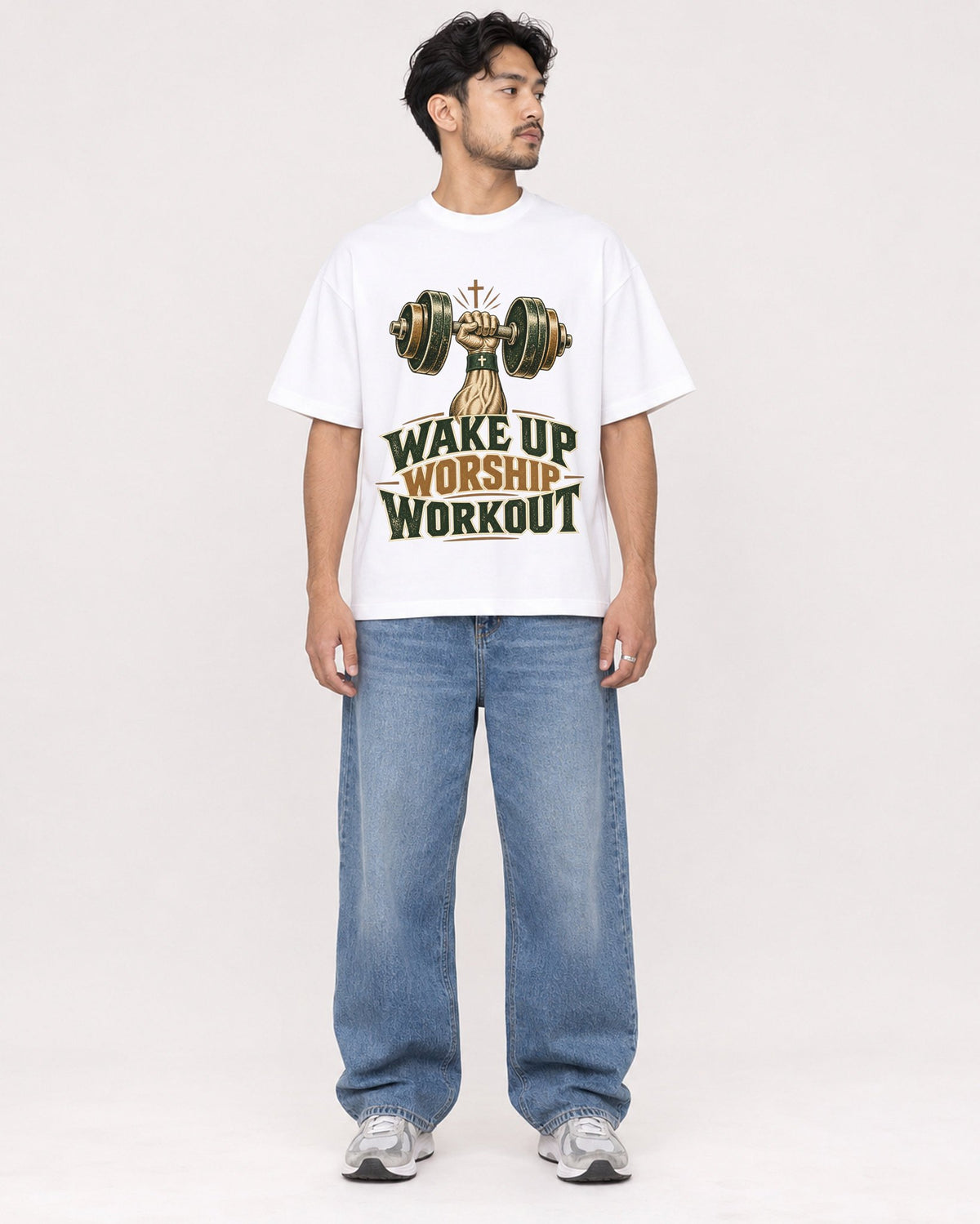 Mockup Boxy Heavyweight Tee White male full-body 02