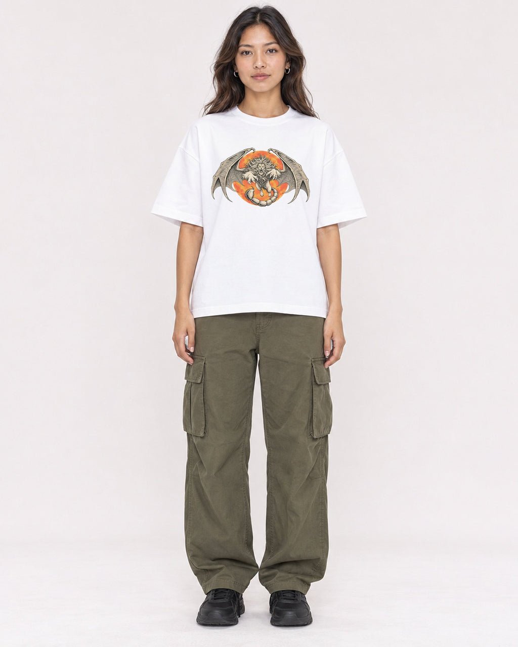 Mockup Boxy Heavyweight Tee White female full-body 02