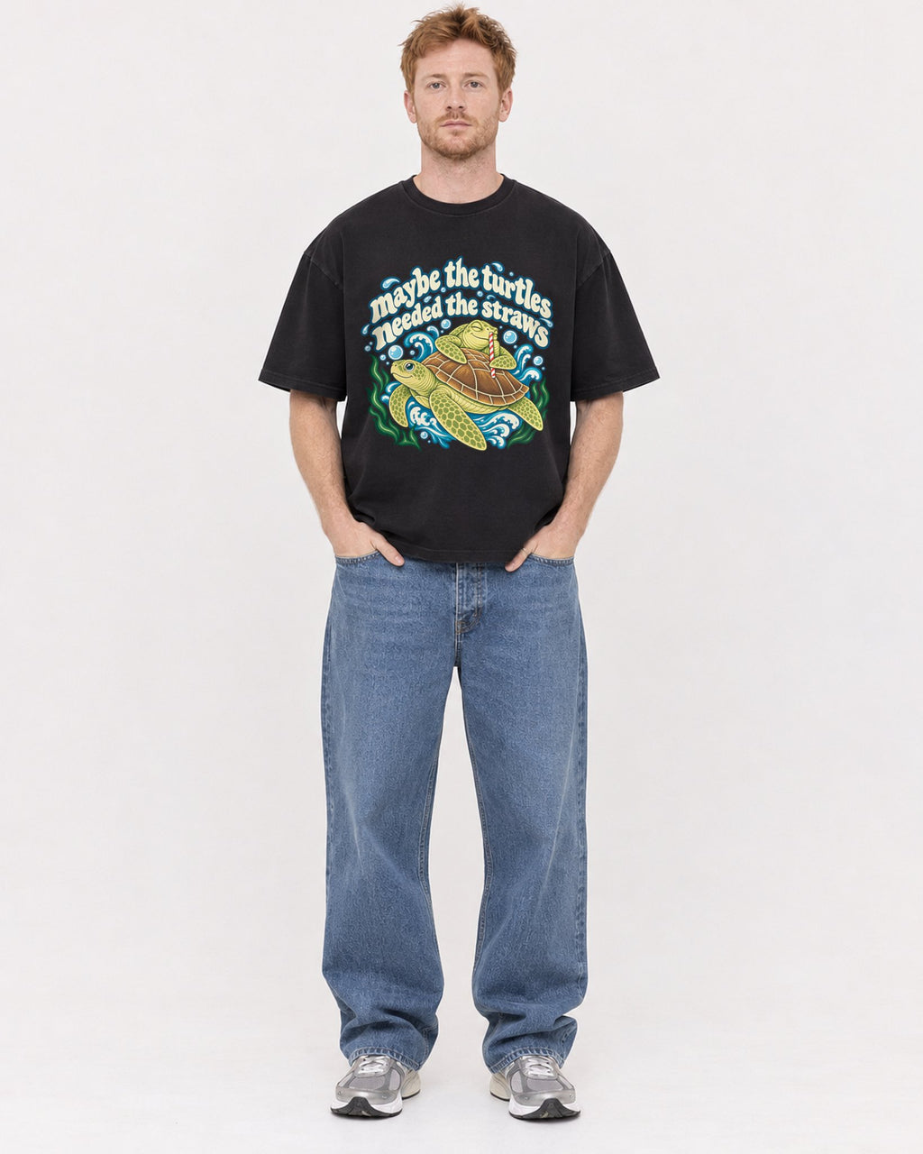 Mockup Boxy Heavyweight Tee Black male full-body 38