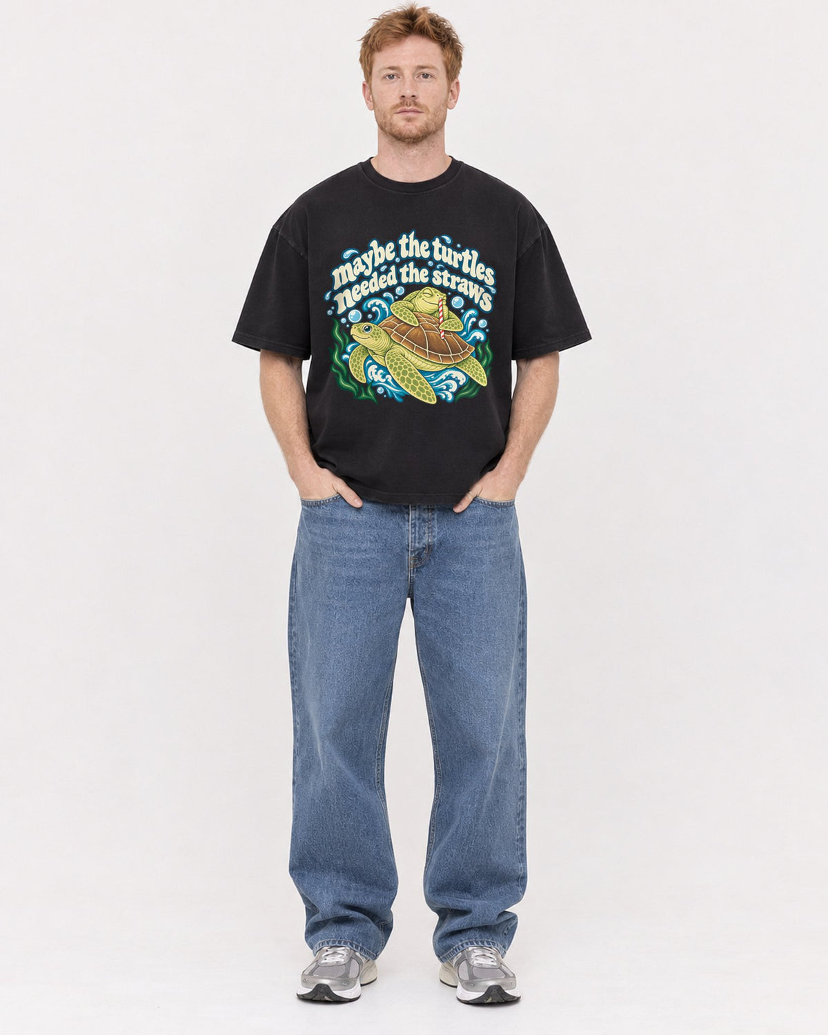Mockup Boxy Heavyweight Tee Black male full-body 38