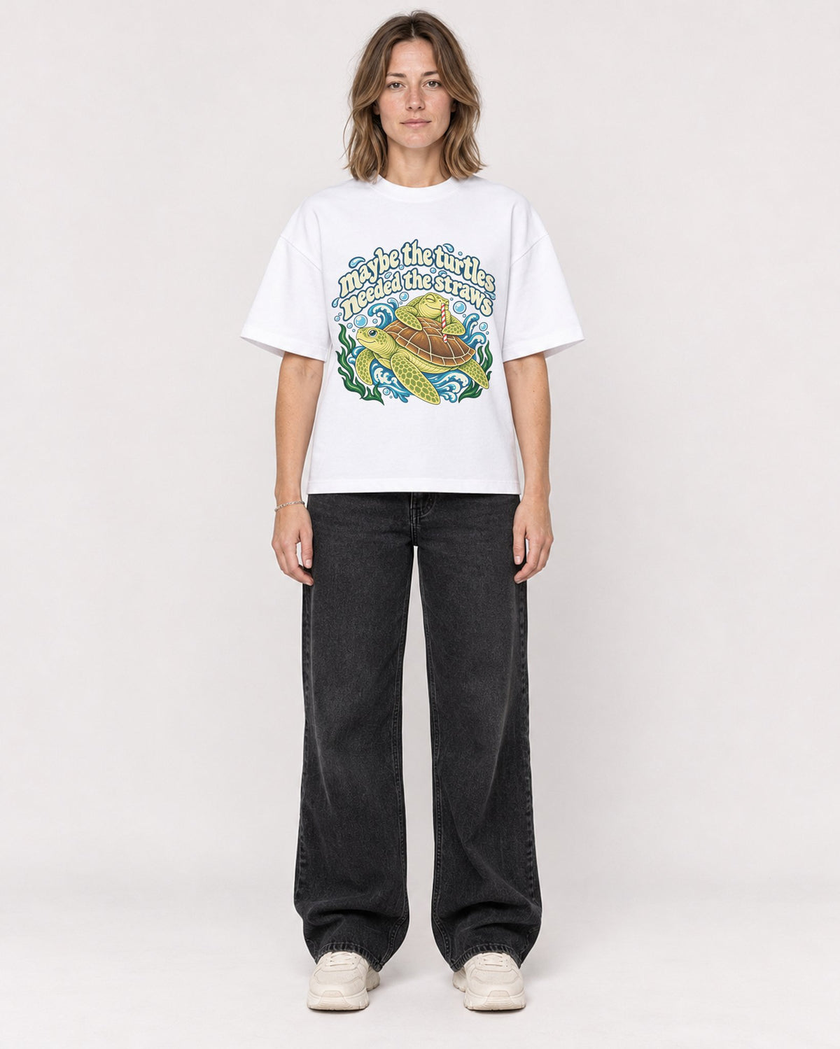 Mockup Boxy Heavyweight Tee White female full-body 38