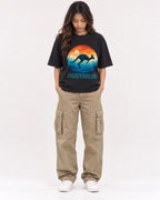 Mockup Boxy Heavyweight Tee Black female full-body 02