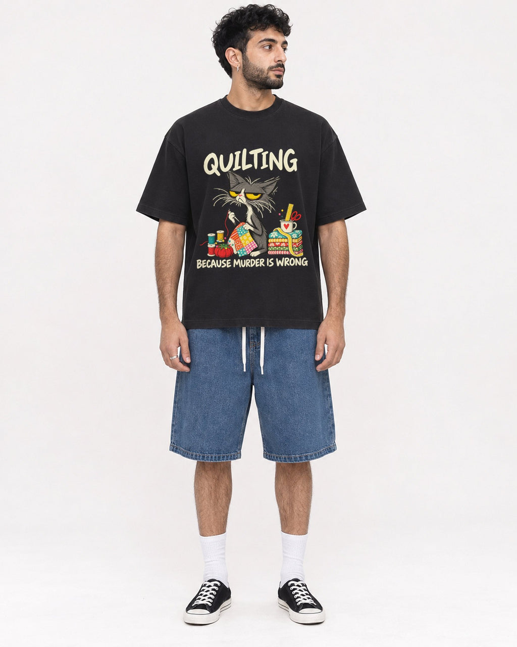 Mockup Boxy Heavyweight Tee Black male full-body 07