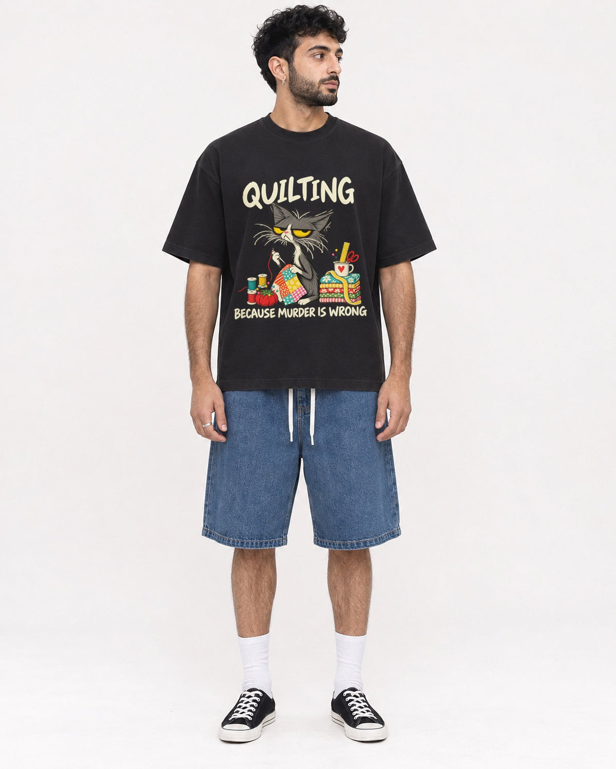 Mockup Boxy Heavyweight Tee Black male full-body 07