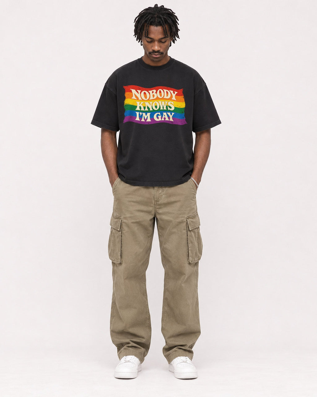 Mockup Boxy Heavyweight Tee Black male full-body 04